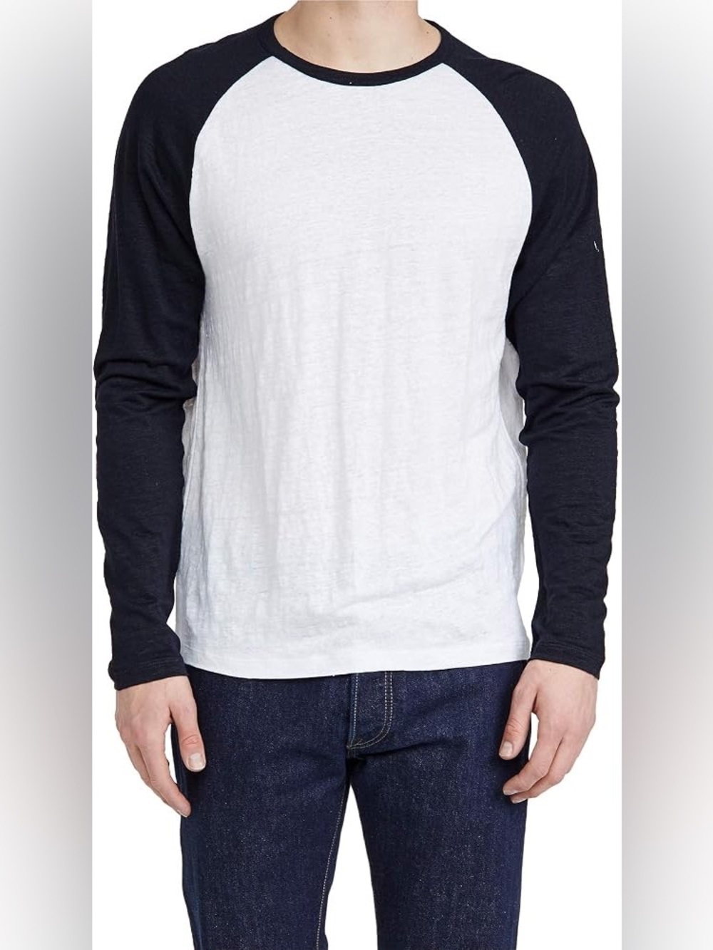 100% linen Vince White Body with blue Raglan Long-Sleeve Tee 1048